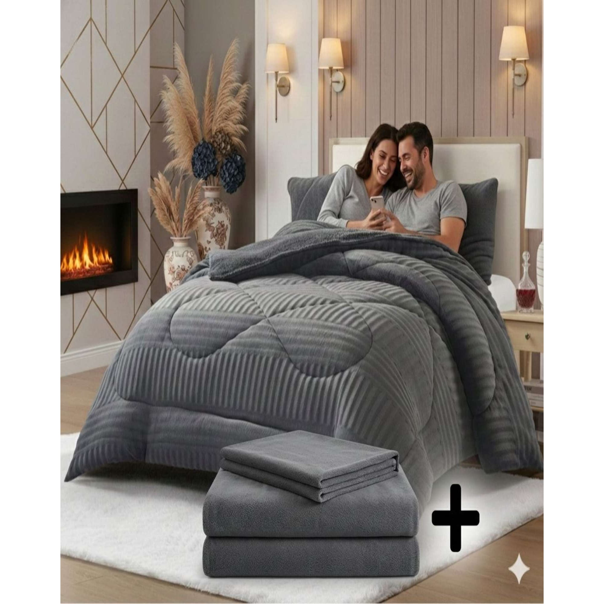 Mylhogar - Juego De Plumón Chiporro Más Sábana Polar King Premium