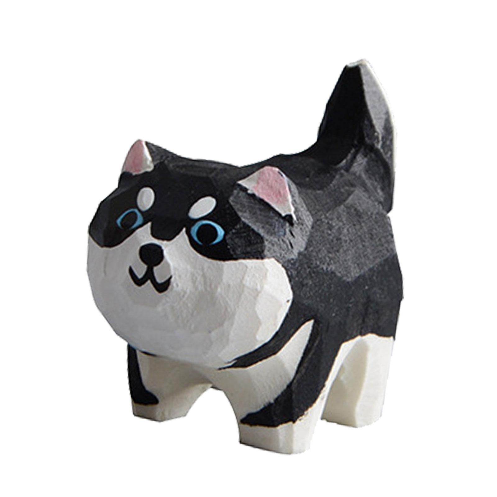 Magideal - Linda Estatua De Perro De Madera Escultura De Animales Figuras De Perros En Miniatura Artesanía Estatuilla De Cachorro De Perro Para Gabinete Estante