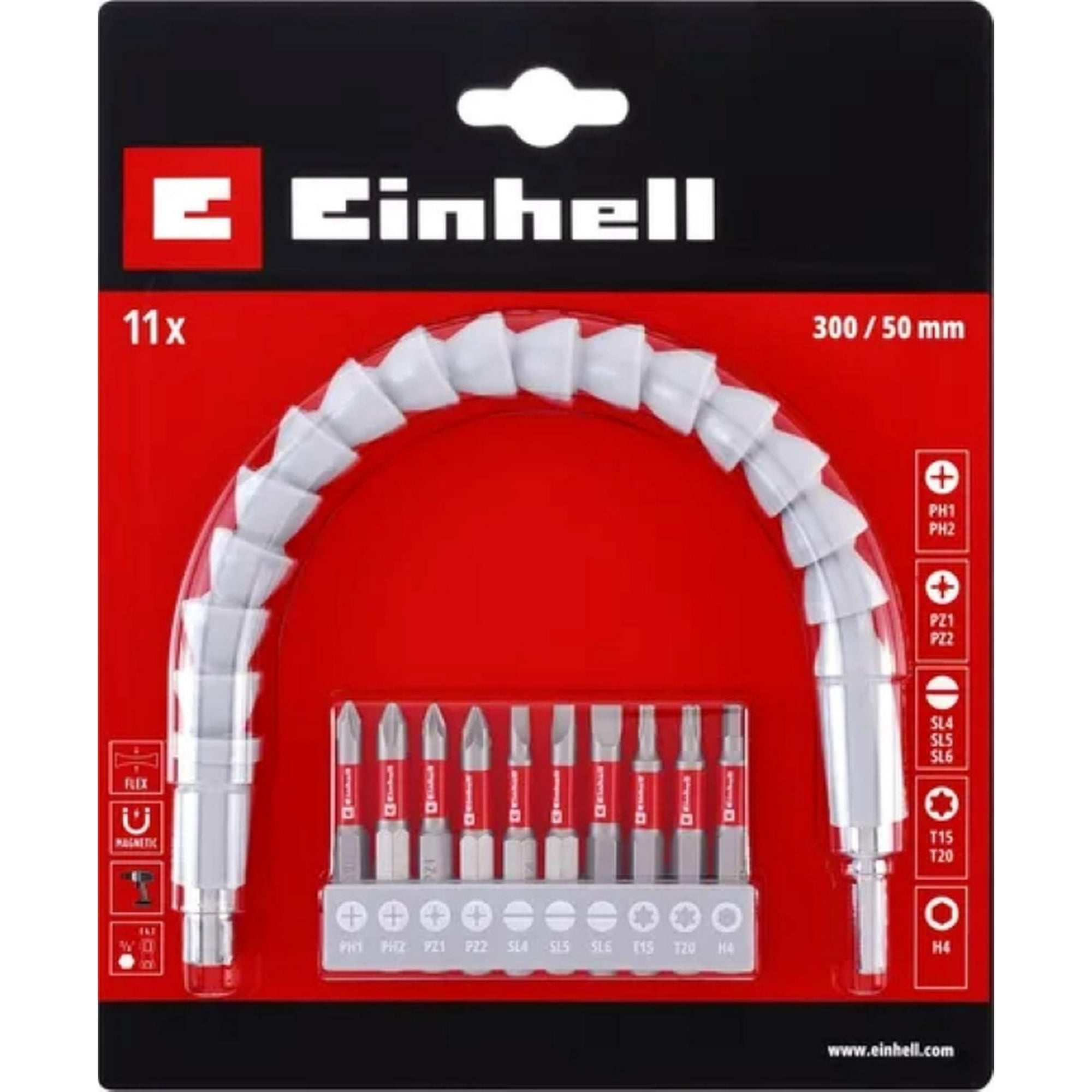Set 10 Puntas Combinadas + Eje Flexible 133115 Einhell Rojo 21x17x2