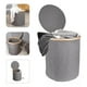 thumbnail image 1 of Cesto Canasto Ropa Sucia Plegable Borde Madera Con Tapa Redonda Gris, 1 of 3
