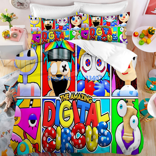 x1231 Bed SheetsThe Amazing Digital Circus Duvet Cover Set Comforter Cover Bedclothes for Boy Girl Bedding Sets Bedroom Decor 3-Piece Bedding Set (1 Duvet Cover + 2 Pillow Shams) nj1231