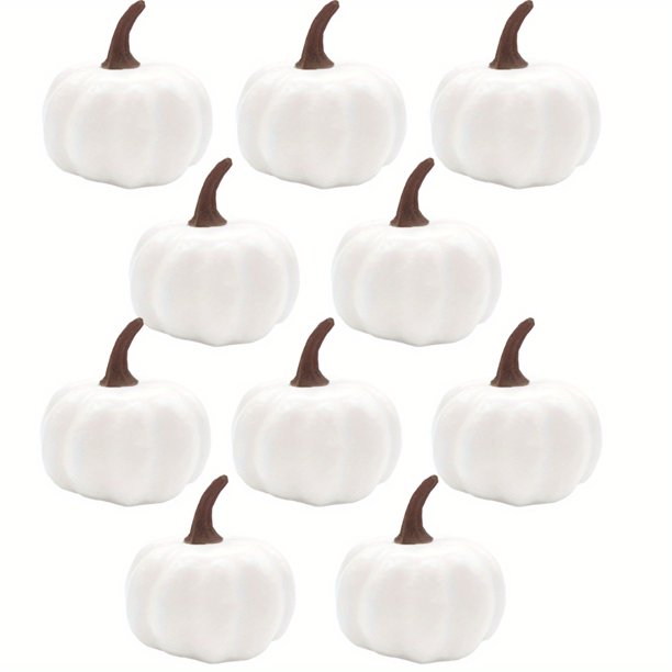 10pcs Artificial Pumpkins,2.17in Fake Mini Pumpkins,Fall Harvest Faux White Pumpkins For DIY Craft & Halloween Thanksgiving Wedding Centerpieces