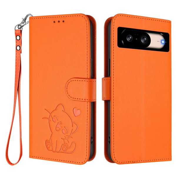 Funda Volteable tipo Billetera con Correa para Google Pixel 8, Naranja