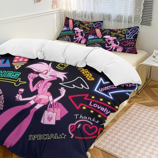 Hazbin Hotel 3-Piece Twin Bed Set - Includes 1 Single Comforter And 2 Pillowcases Bedding - Fade Resistant Microfiber - Hazbin Hotel