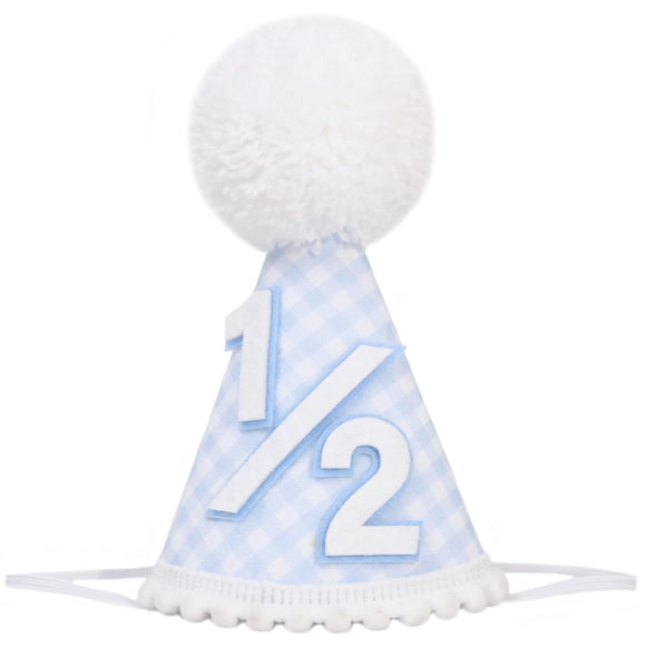 Sombrero de Cumpleaños LINGANA Azul y Blanco Gingham 1/2