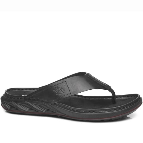 Sandalias Ojotas Pegada De Cuero Negras (Hombre) | 134103-05 - Talla 42