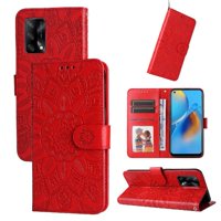 Funda Tipo Cartera Foxdock Para Oppo A74 4G , Diseño Girasol En Relieve, Cuero Pu, Cierre Magnético, Soporte Y Tarjetero