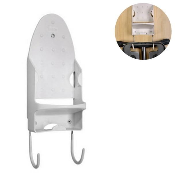 Organizador de plancha limpia, fácil de montar, para lavandería, con soporte para plancha resistente al calor y ganchos para tabla de planchar.