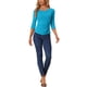 thumbnail image 2 of INSPIRE CHIC Blusa Fruncida para Mujer de Regreso a Clases con Botones Decorativos Cuello en V Manga 3/4 Top de Punto Sólido Azul Lago XS, 2 of 6