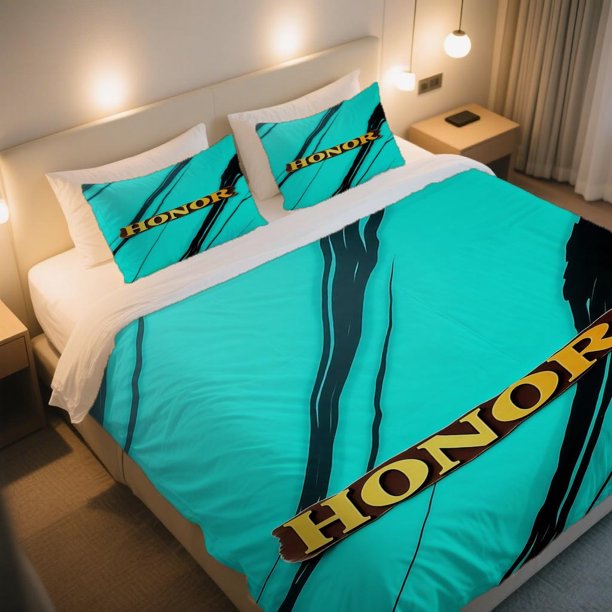 Bold HONOR Design Duvet Cover Set Featuring Teal And Black Lines a bedding Suitable for General Bedroom Decor HotelThemed Suites