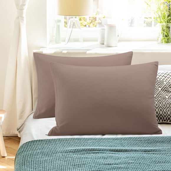 PiccoCasa 2 Pack Fundas de Almohada de Algodón Egipcio con Cierre de Cremallera Queen Color Café