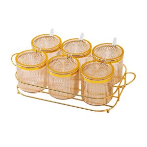 Bothyi - Contenedores De Especias Con Tapas Cuchara Y Organizador De Soporte Para Suministros De Cocina Marrón 6 Cuadrícula