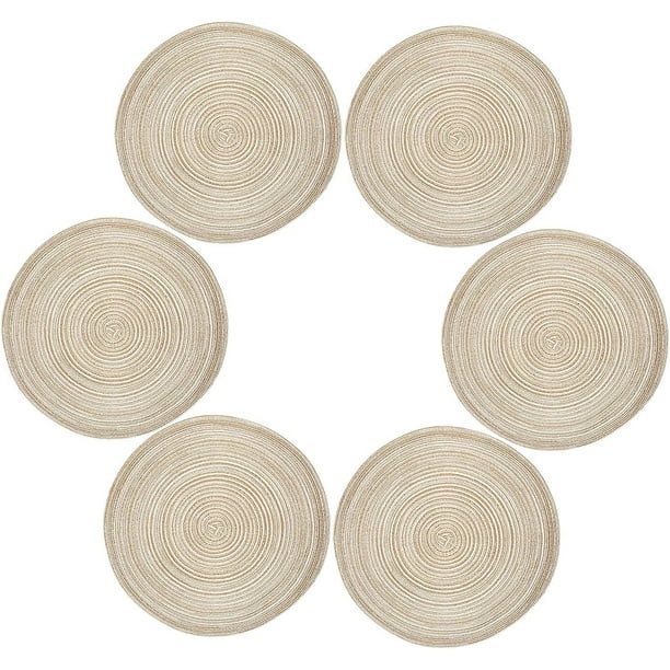 Manteles individuales, juego de 6, redondos, resistentes al calor, tejidos, para mesa de comedor (36 cm)