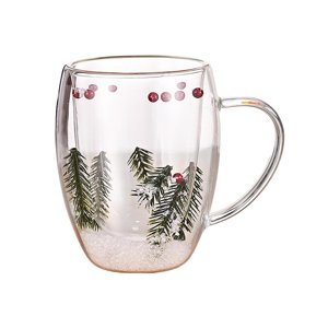 Bothyi - Taza De Café De Cristal Navideña, Taza De Leche Y Té De 350Ml Para Regalo De Cumpleaños, Inauguración De La Casa