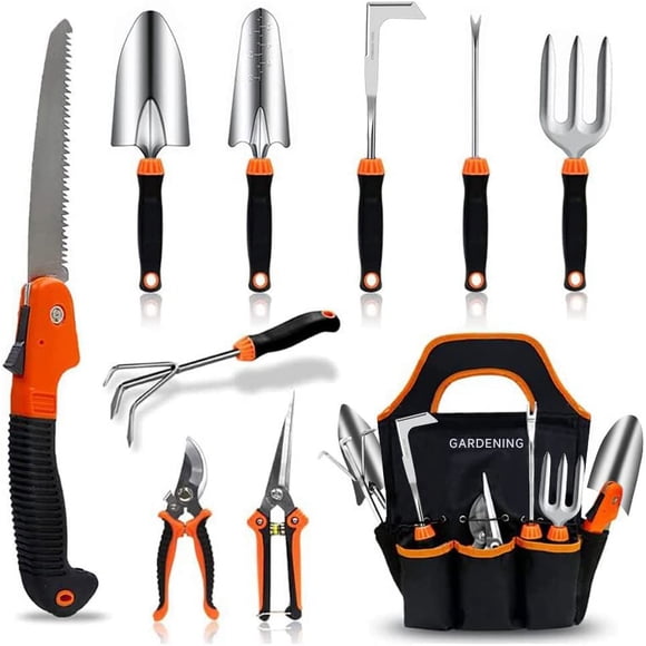 Juego de herramientas de jardinería QINGFANGLI de 10 piezas de acero inoxidable con bolsa