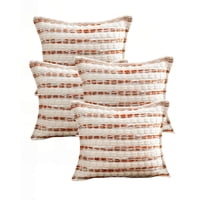 Genérico - Set De 4 Fundas De Cojin 45Cmx45Cm A Rayas Beige Con Burdeo