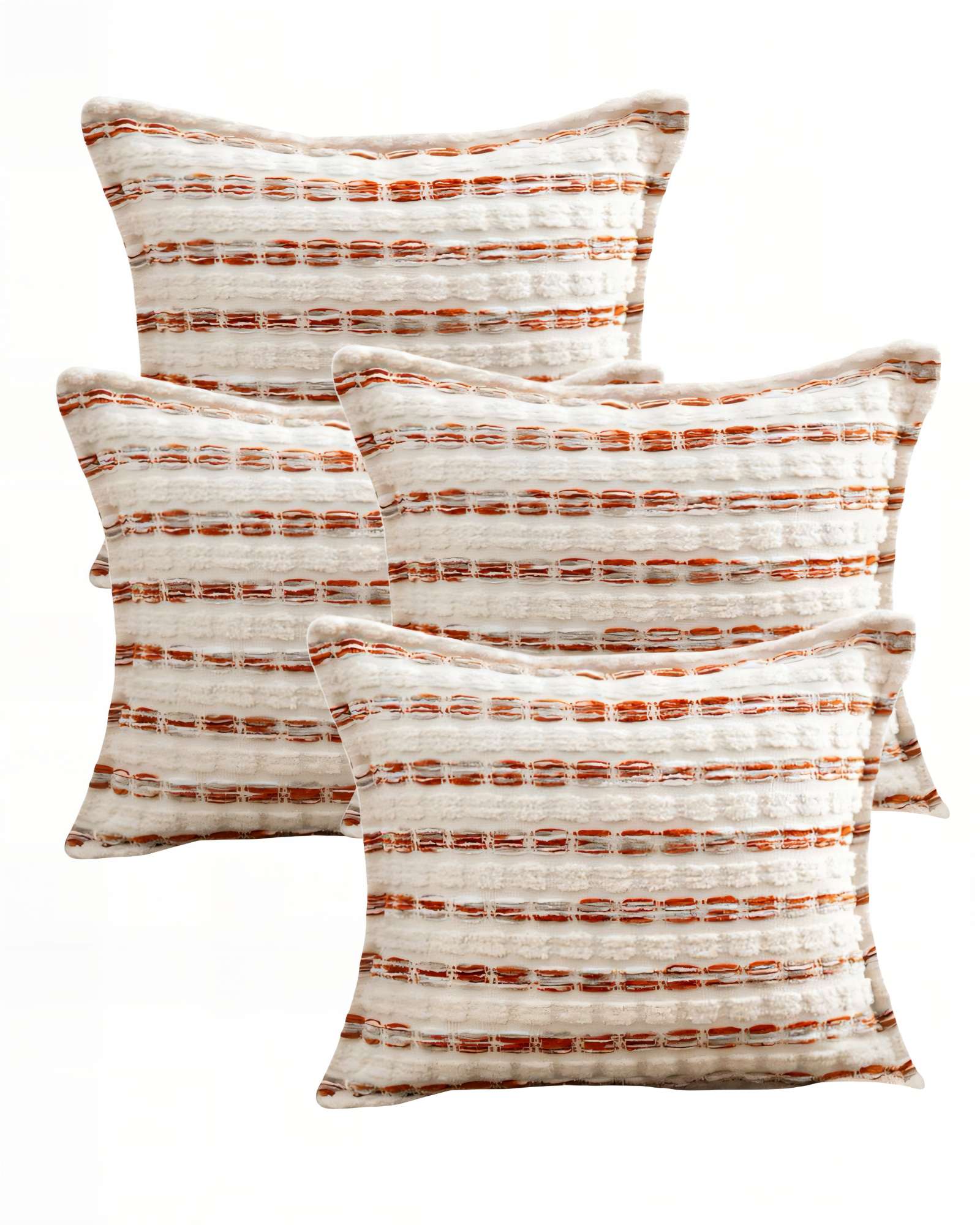 Genérico - Set De 4 Fundas De Cojin 45Cmx45Cm A Rayas Beige Con Burdeo