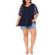 thumbnail image 2 of Agnes Orinda Blusa Casual de Verano para Mujer de Talla Grande con Estampado Floral, Cuello en V, Mangas Cortas y Volantes, Talla 1X, Azul Oscuro, 2025, 2 of 5