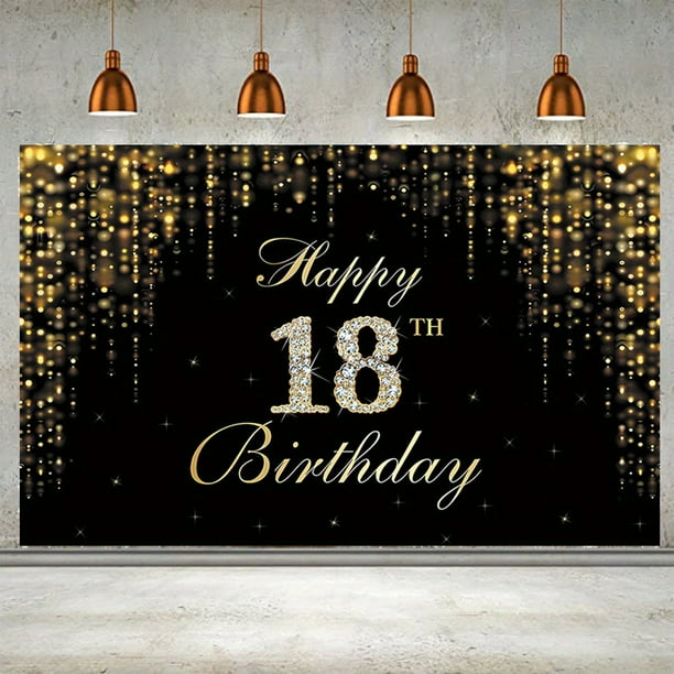 1pc, 18th Birthday Decorations Backdrop Banner (5.9ft X 3.6ft), Golden Happy 18th Birthday Decoration, 18 Birthday Party Photo Props Sign, 18 Year Old Birthday Backdrop Decor Large, Birthday Supplies,