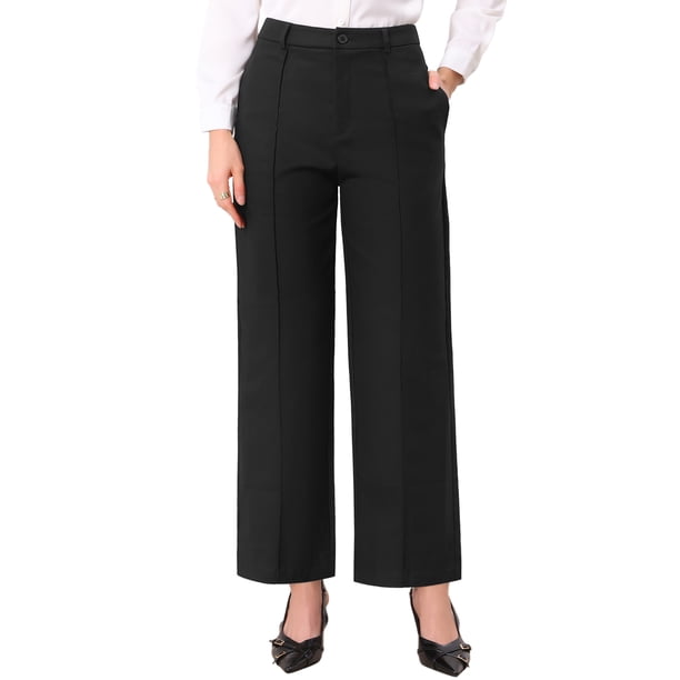 INSPIRE CHIC Pantalones de Vestir de Trabajo para Mujeres con Cintura Elástica en la Parte Posterior Pantalones de Algodón Pantalones de Negocios con Bolsillos S Negro