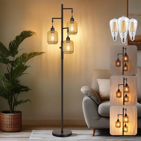 Lámpara de pie ROTTOGOON regulable de 3 luces, 173 cm, negra