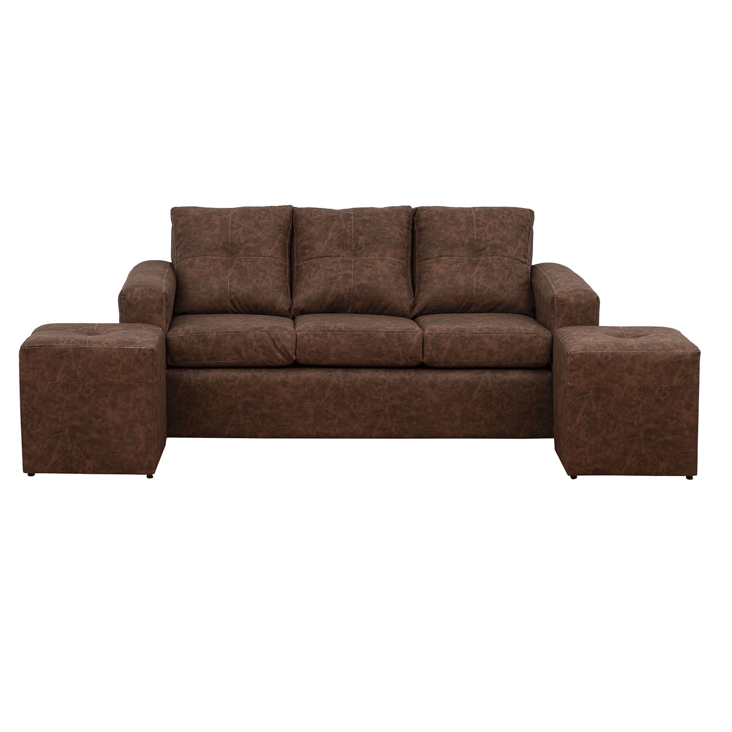 Muebles América - Living Emilia Sofá 3 Cuerpos + 2 Pouf Cuero Auris Café