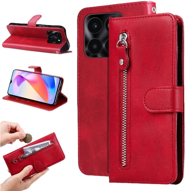 Funda con Cremallera para Honor X6A, Carcasa Cartera de Cuero PU con Soporte y Tarjetero