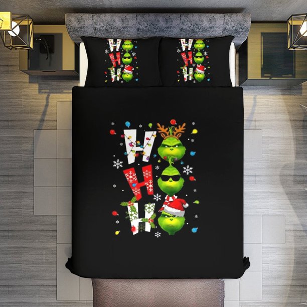 Comforter Set Queen Size Christmas Green Grinch Set with 2 Pillowcases for All SeasonsBedding Set 3pcs for Kids Boys Girls Bedroom Decor Bed Sheets