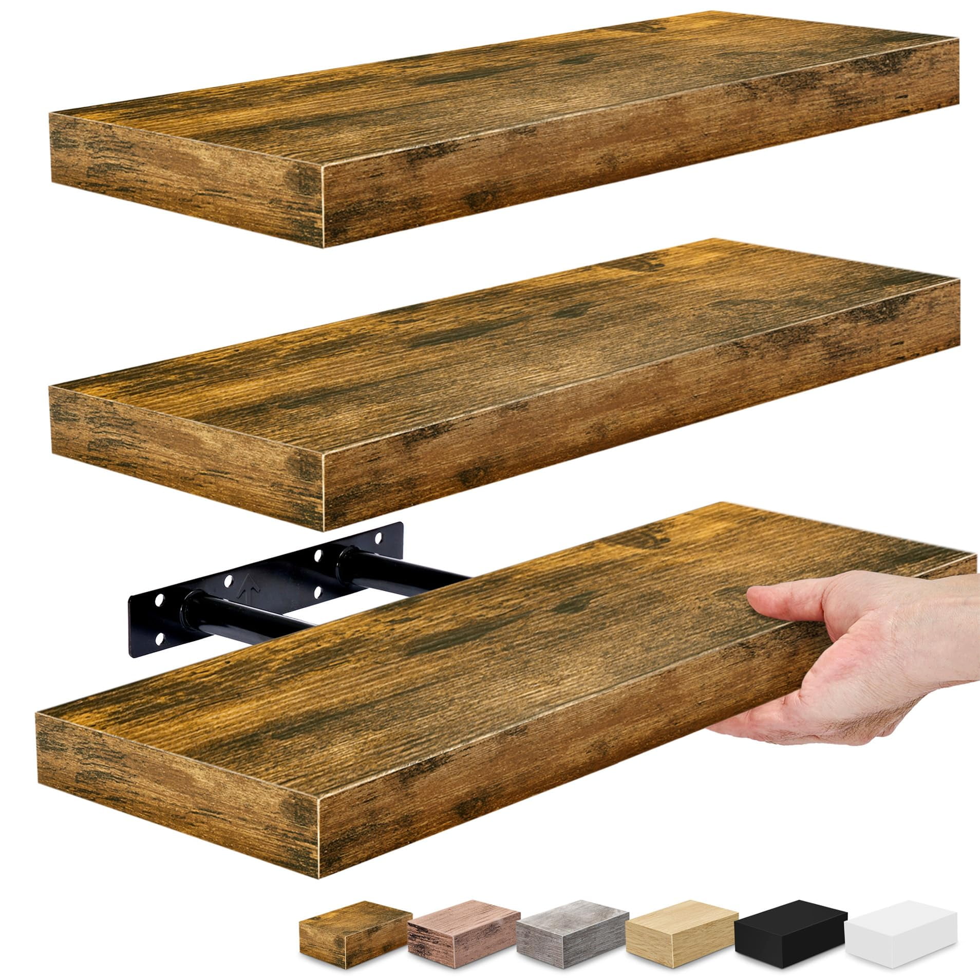 Estantes Flotantes Sorbus Rustic Brown, 3 Unidades, Montados En La Pared