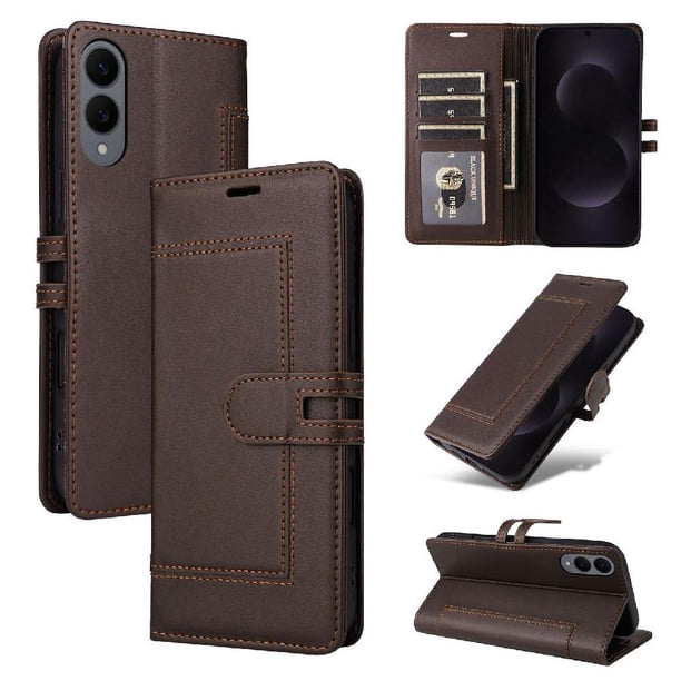 Premium Wallet Case for Samsung Galaxy S25 Edge with Card Slots & Kickstand, Flip Cover Brown