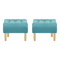 Bodevir - Set Pouf Wood 1C Felpa 05 Turquesa