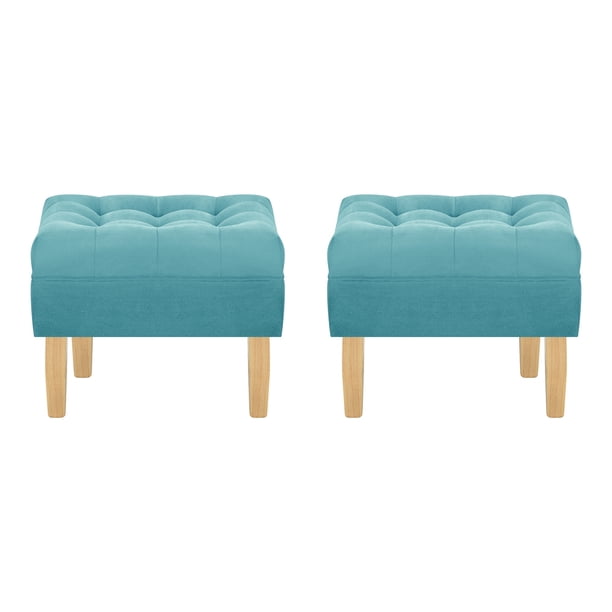 Set Pouf Wood 1c Felpa 05 Turquesa