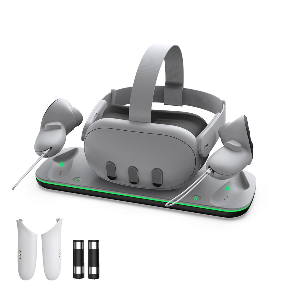 Base De Carga Aaronmei Para Controladores Meta Quest 3 Con Indicador Led Soporte Vr Blanco