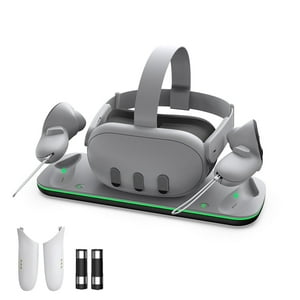Base De Carga Aaronmei Para Controladores Meta Quest 3 Con Indicador Led Soporte Vr Blanco