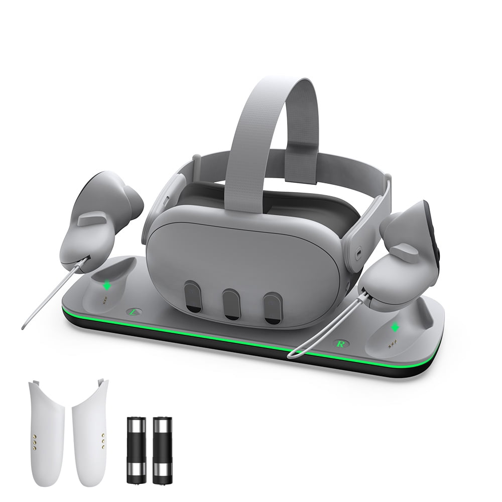 Base De Carga Aaronmei Para Controladores Meta Quest 3 Con Indicador Led Soporte Vr Blanco