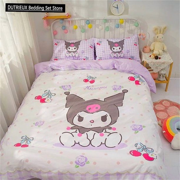 Purple Duvet Cover Kuromi Cartoon Dark Loli Kids Bedding Set Queen King Full Size Princess Style for Bedroom Decoration Gifts Bed Sheets
