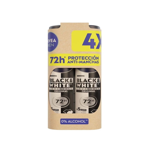 Desodorante Spray Nivea Hombre Black & White Power Pack 4 Hombre, 4 Un de 150 ml c/u