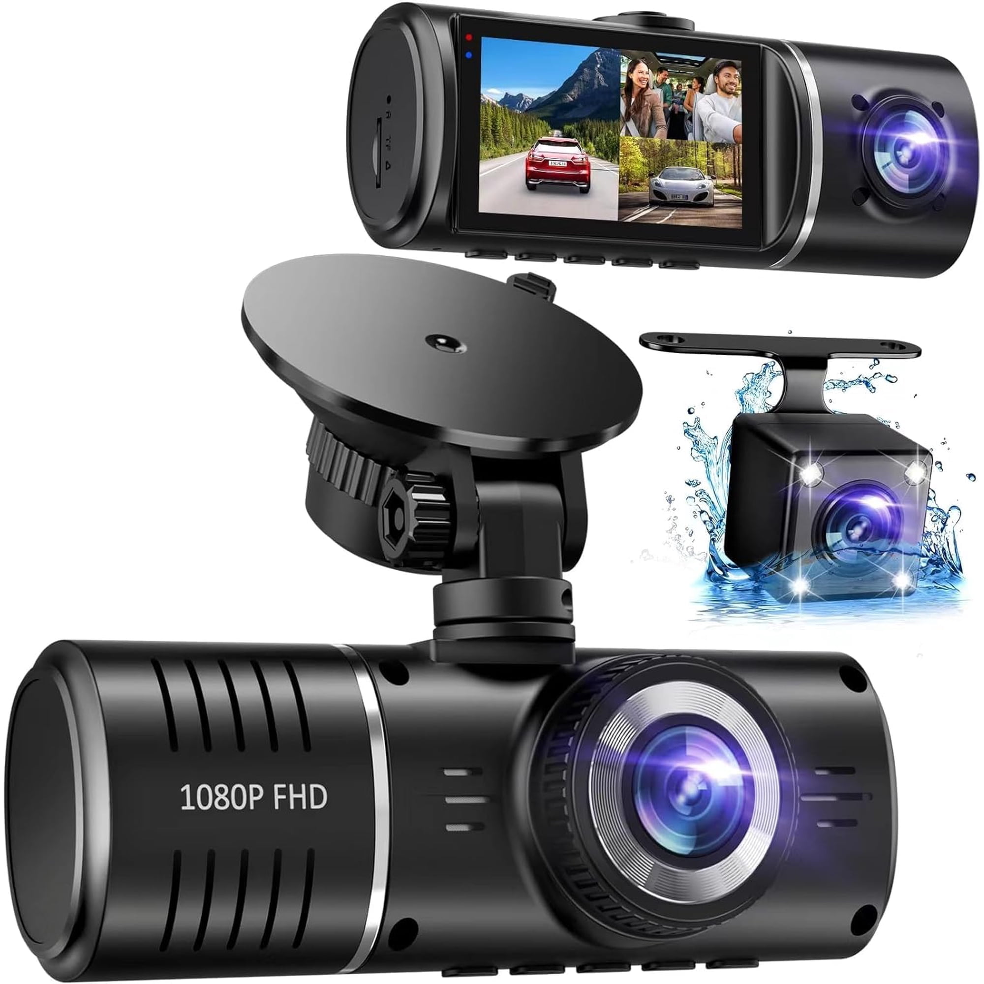 Dash Cam Suvcon De 3 Canales 1080p Frontal E Interior Con 32 Gb