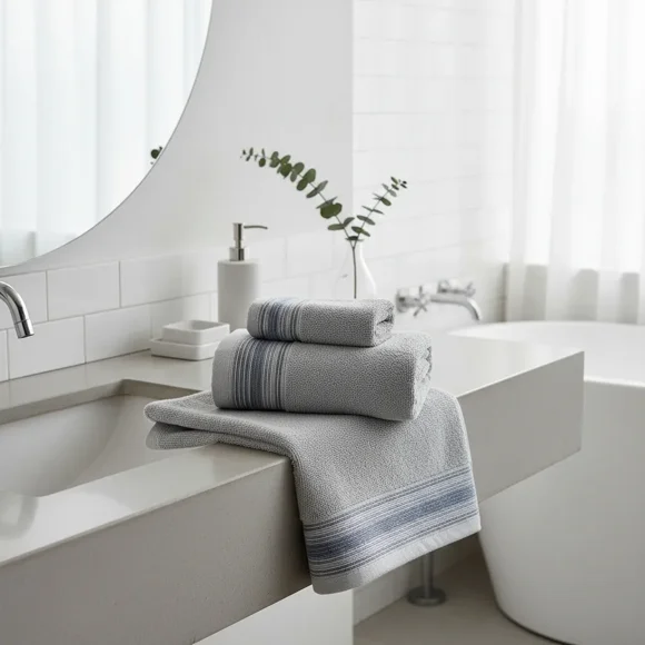 Toallones De Baño Teng Fei 70 Cm, Set De 3 Unidades Gris Con Ralla Lisa
