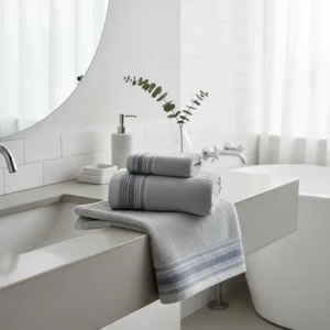 Casadeliacl - Toallones De Baño Teng Fei 70 Cm, Set De 3 Unidades Gris Con Ralla Lisa