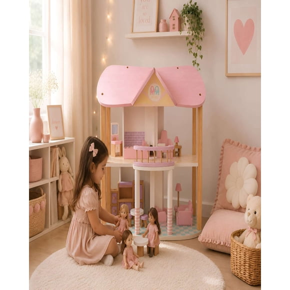 Casa de Muñecas de Madera con Muebles y Accesorios
