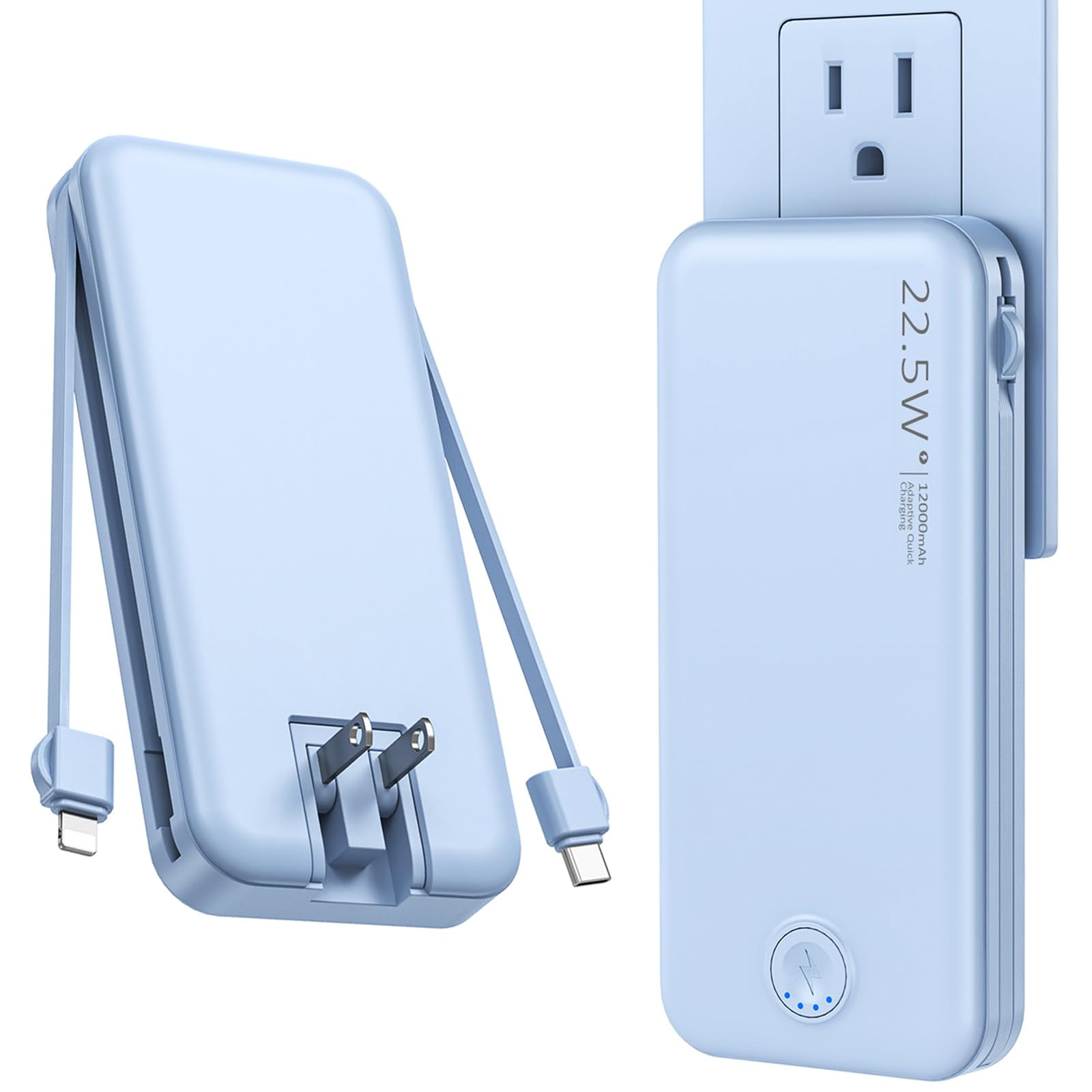 Cargador Portátil Nusyddy De 12000 Mah Con Cable Y Enchufe Integrados