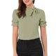 thumbnail image 1 of INSPIRE CHIC Blusas de Mujer de Color Sólido con Lazo en el Cuello, Mangas Cortas, para Regreso a Clases y Trabajo, Verde Matcha Talla S, 1 of 5