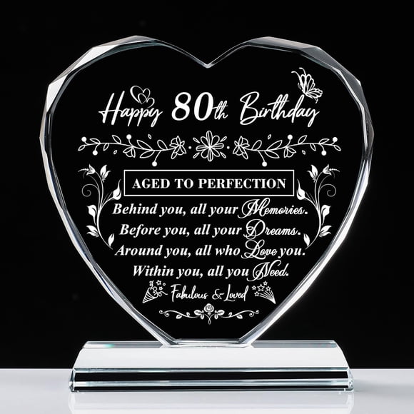 Regalo de 80 cumpleaños con forma de corazón de cristal QIANRUNA para mujeres y hombres