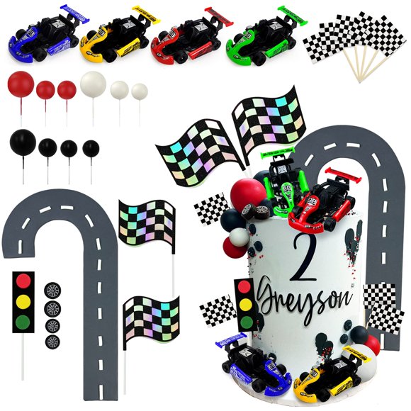 Coche de carreras Cake Topper KEEPARTY para fiesta de cumpleaños de niños