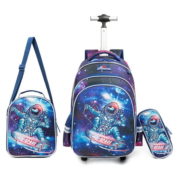 Children's Wheeled Backpack Girls School Backpack Rolling Luggage Backpack Boys School Trolley Bag Set Lunch Bag and Pencil Case