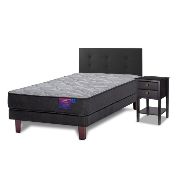 Cama Europea Therapedic Plus 1.5 Plaza + Respado Royal Negro + Velador rover Base Normal