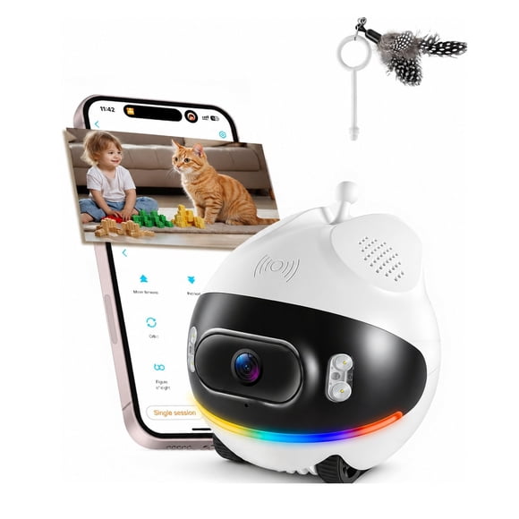Cámara Robot Gatos Monitoreo Ruedas Visión Nocturna 1080P Wifi