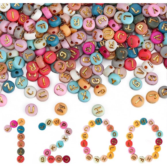 Gionlion 1200 piezas de cuentas redondas de letras coloridas de 4 x 7 mm para pulseras