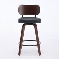M&Ms - Swivel Bar Stools Set Of 2, 26"" Upholstered Faux Leather Counter Height Barstools With Walnut Back & Bentwood Legs, Mid Century Modern Bar Chairs Island Stools For Kitchen Counter, Black Pu, Sw1864Bk